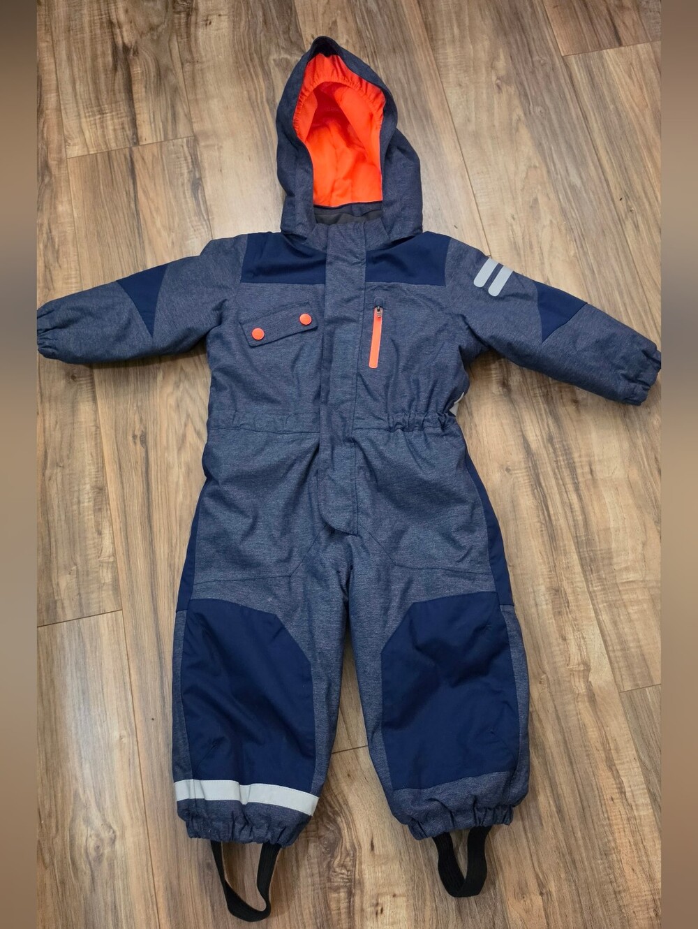 H&M Navy Heather Winter Snowsuit with Orange Hood Lining